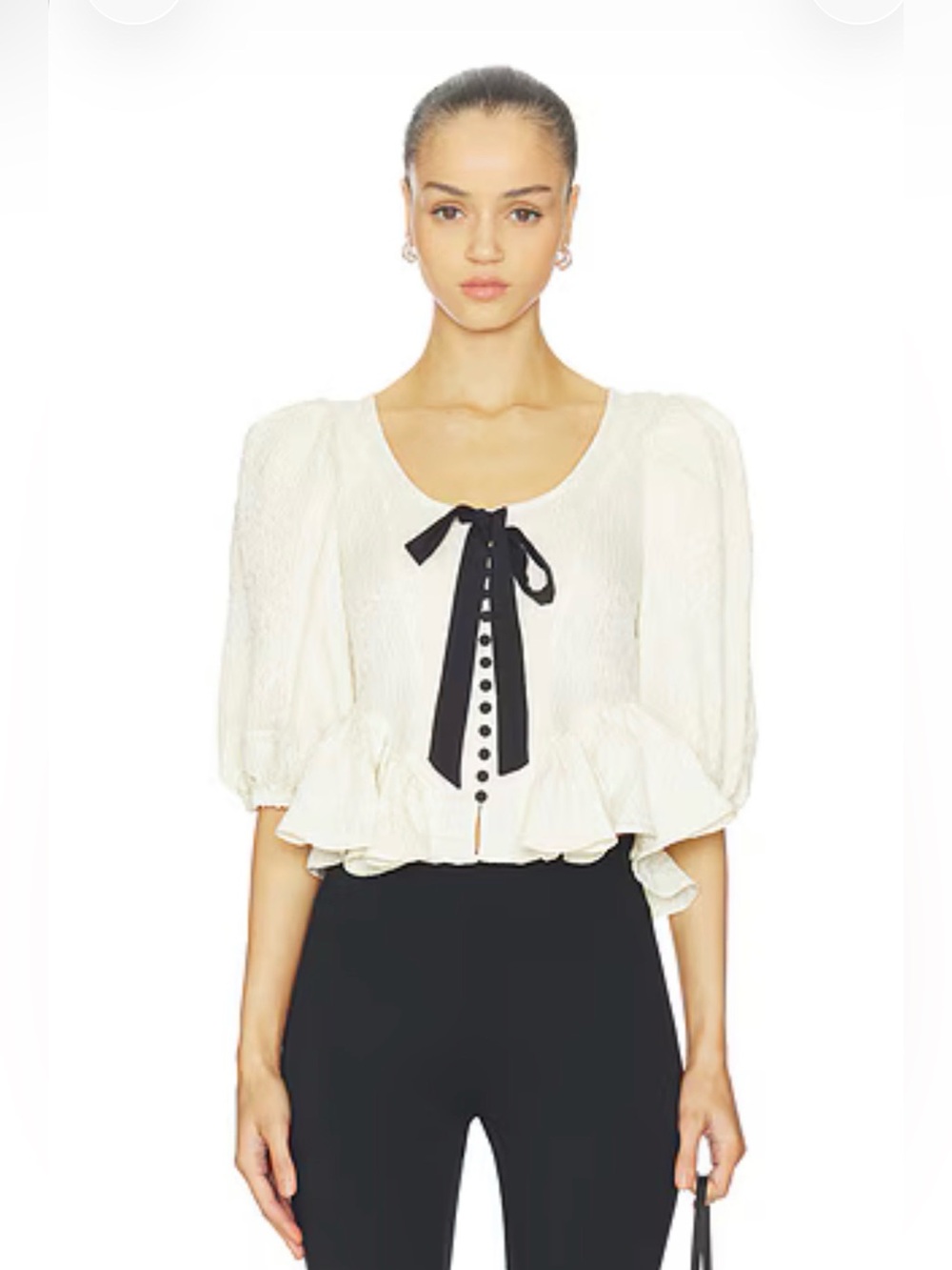 Free People Pamela Bow Top White Alyssum Black Bow